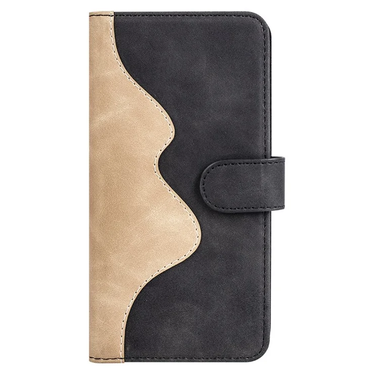 Phone Case For Motorola Moto G73 5G , Dual Color Splicing Wallet Stand PU Leather Protective Phone Cover - Black