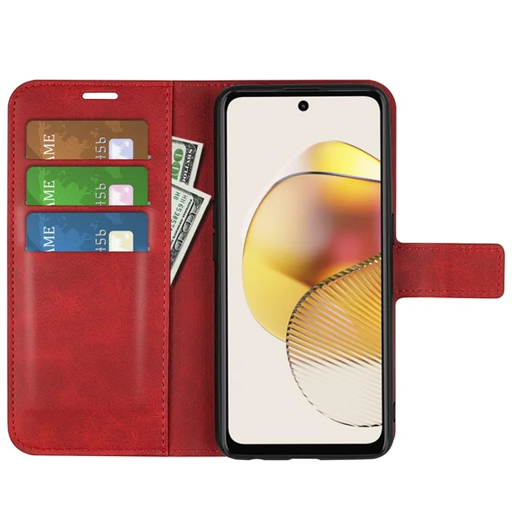 For Motorola Moto G73 5G PU Leather Phone Case Stand Wallet Calf Texture Drop-proof Flip Phone Cover - Red