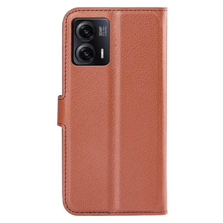 Shockproof Phone Case For Motorola Moto G73 5G , Litchi Texture PU Leather Cell Phone Cover Stand Wallet - Brown