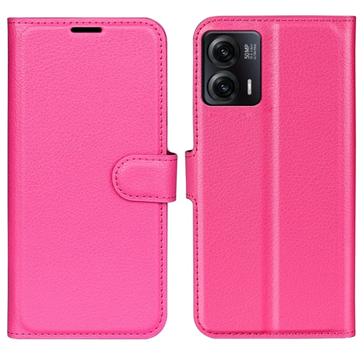 Shockproof Phone Case For Motorola Moto G73 5G , Litchi Texture PU Leather Cell Phone Cover Stand Wallet - Rose