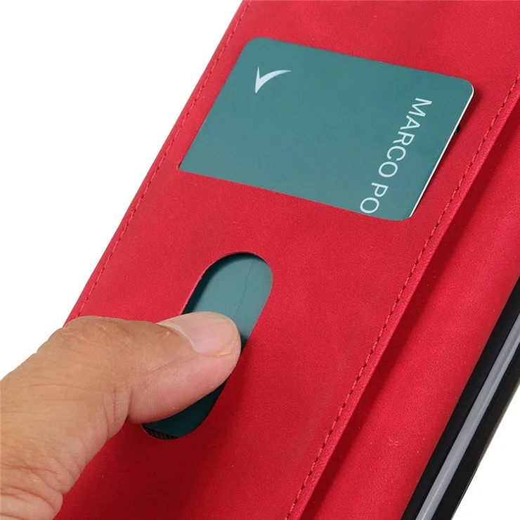 KHAZNEH For Samsung Galaxy A24 4G (162.1 x 77.6 x 8.3mm) Anti-shock Phone Case Retro Texture Flip Wallet Stand Protective Phone Cover - Red