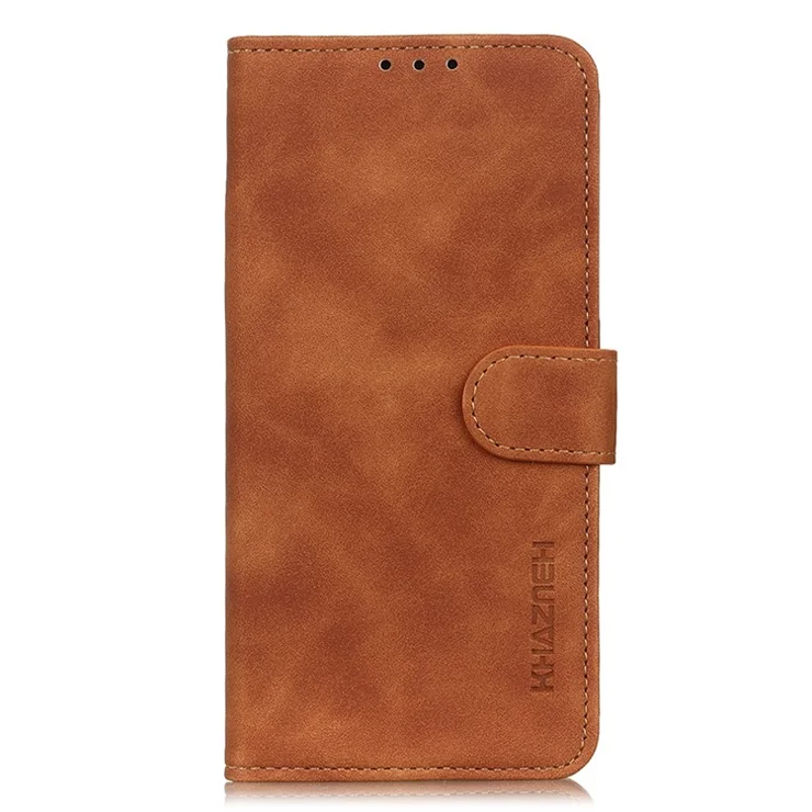 KHAZNEH For Honor X8a 4G Leather Phone Case Retro Texture Wallet Stand Protective Phone Cover - Brown