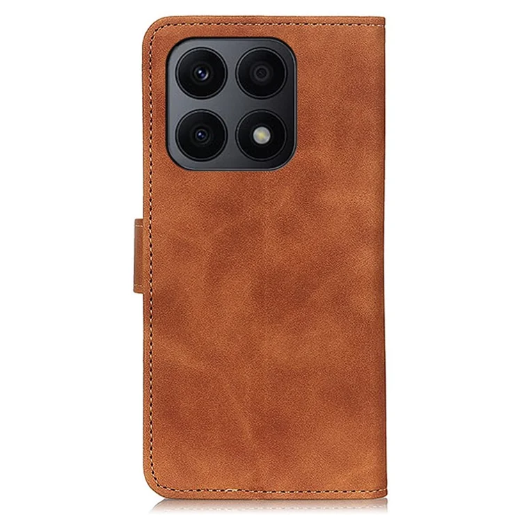 KHAZNEH For Honor X8a 4G Leather Phone Case Retro Texture Wallet Stand Protective Phone Cover - Brown