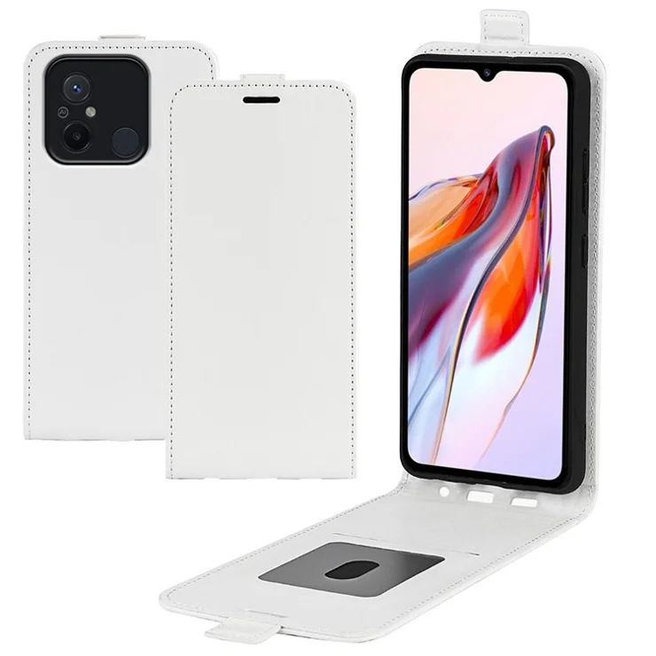 Vertical Flip Leather Phone Cover For Xiaomi Redmi 12C 4G , Crazy Horse Texture Smartphone Case with Card Slot - White