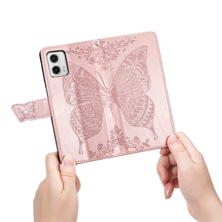 For Motorola Moto G73 5G Imprinted Shockproof PU Leather Wallet Phone Case Stand Cover - Rose Gold