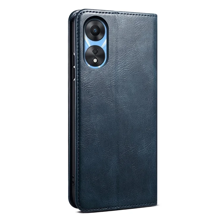 For Oppo A78 5G / A58x 5G / A58 5G Waxy Crazy Horse Texture Anti-drop Phone Case Leather Stand Wallet Phone Cover - Blue