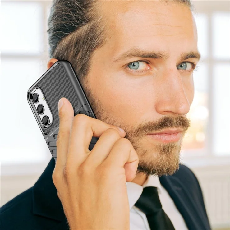 Anti-fall TPU Phone Cover For Samsung Galaxy A24 4G (162.1 x 77.6 x 8.3mm) Thunder Series Thickened Twill Texture Cell Phone Case - Black