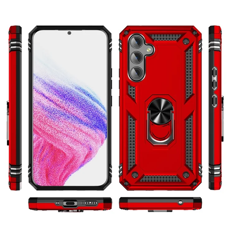 For Samsung Galaxy A54 5G Shockproof Phone Case Military Grade Phone Back Cover with Ring Kickstand - Red