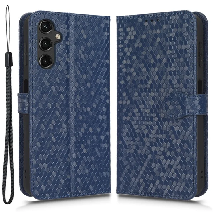 For Samsung Galaxy A14 5G / A14 4G Stand Flip Cover PU Leather Dot Pattern Imprinted Wallet Phone Case - Dark Blue