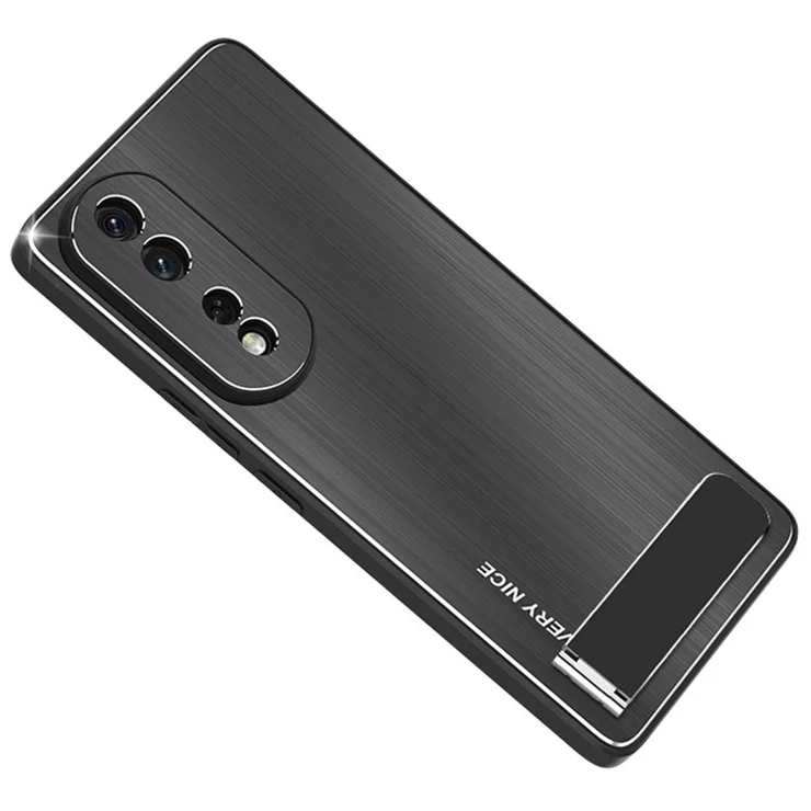 For Honor 80 Pro 5G Protective Phone Case TPU Frame Aluminium Alloy Back Kickstand Brushed Phone Cover - Black