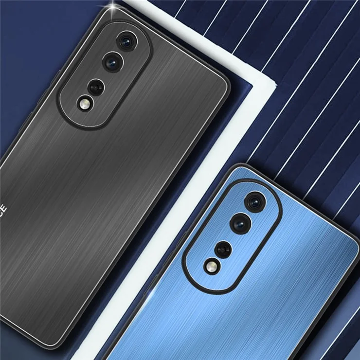 Phone Kickstand Case for Honor 80 5G TPU Frame Aluminium Alloy Back Brushed Cell Phone Cover - Black