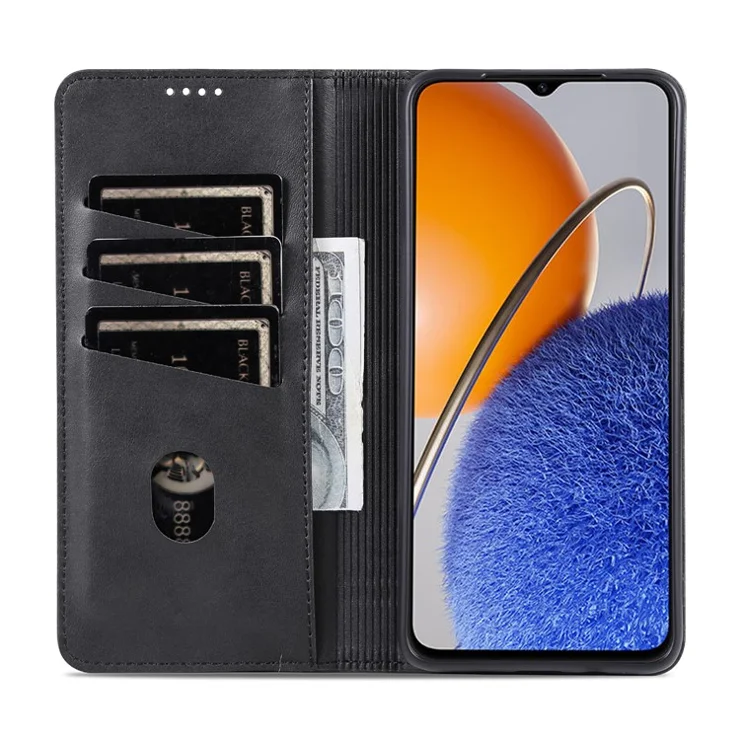 AZNS For Huawei Enjoy 50z 4G / nova Y61 4G Flip Leather Phone Case Wallet Stand Magnetic Phone Cover - Black
