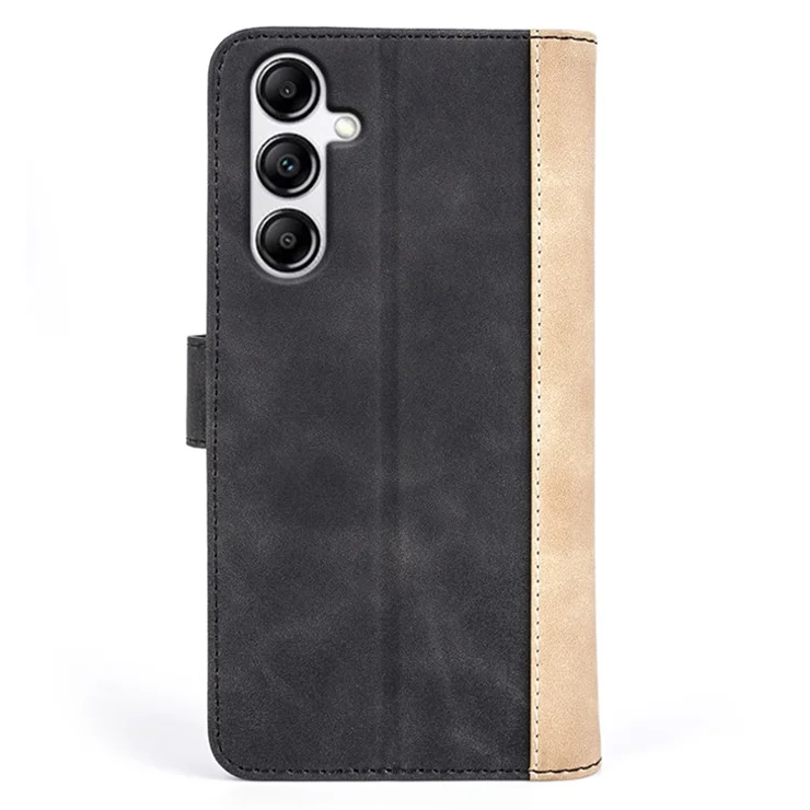 For Samsung Galaxy A34 5G Wallet Case Dual Color Splicing Stand PU Leather Phone Cover - Black