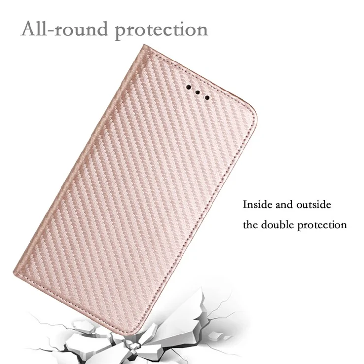 For Samsung Galaxy A24 4G (162.1 x 77.6 x 8.3mm) Full Protection PU Leather Phone Case Magnetic Phone Cover with Stand Wallet - Rose Gold