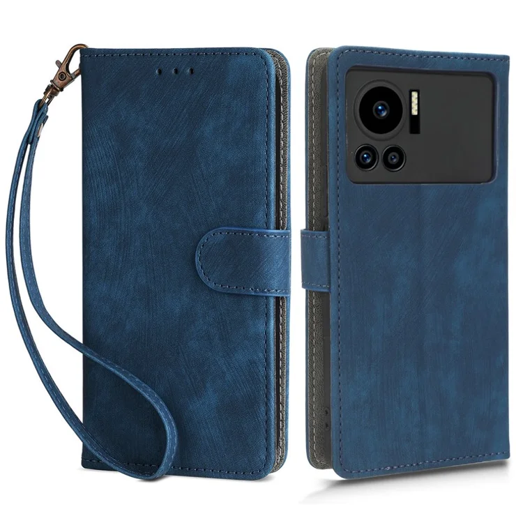 For Infinix Note 12 VIP 4G X672 PU Leather Shockproof Phone Case Stand RFID Blocking Flip Wallet Cover with Strap - Blue