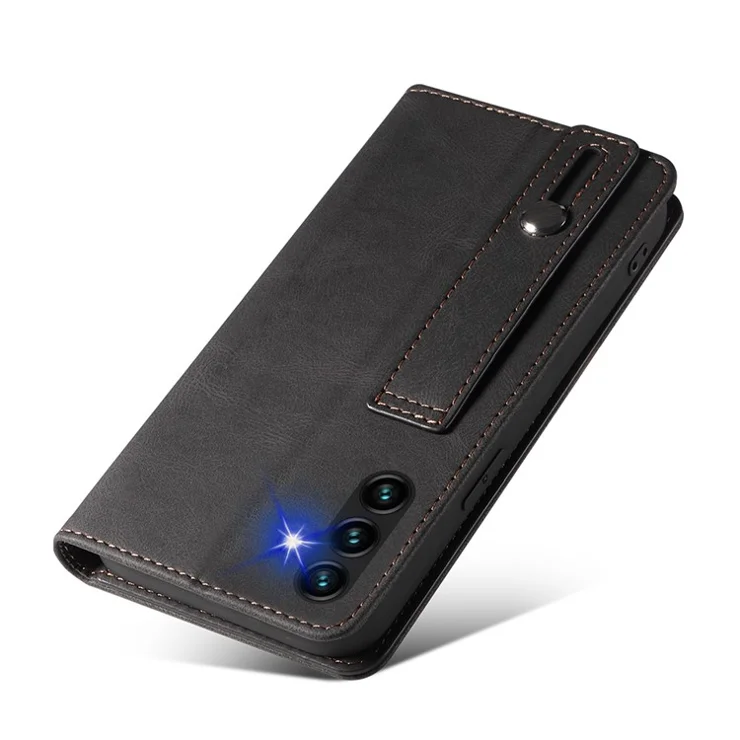 For Samsung Galaxy A34 5G Wallet Magnetic Phone Cover Wristband Leather Phone Stand Case - Green
