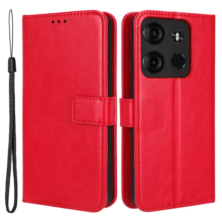 For TECNO Spark Go 2023 4G PU Leather Wallet Phone Case Crazy Horse Texture Flip Stand Cover - Red