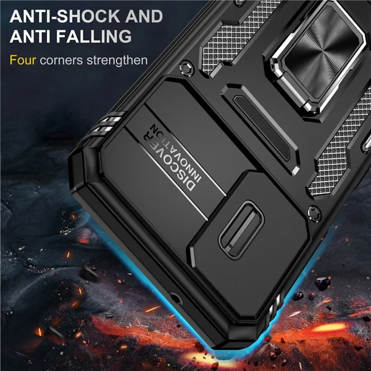 Armor Series Anti-scratch Phone Case for Samsung Galaxy A34 5G Kickstand Phone Cover with Slide Camera Protector - Black
