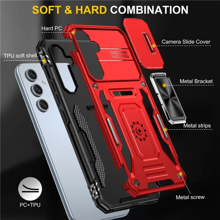 Armor Series Phone Case for Samsung Galaxy A54 5G , PC + TPU Shockproof Phone Cover Kickstand - Red