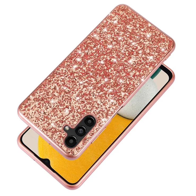 For Samsung Galaxy A34 5G Glitter Phone Case TPU Frame Hard PC Back Electroplating Phone Cover - Gold