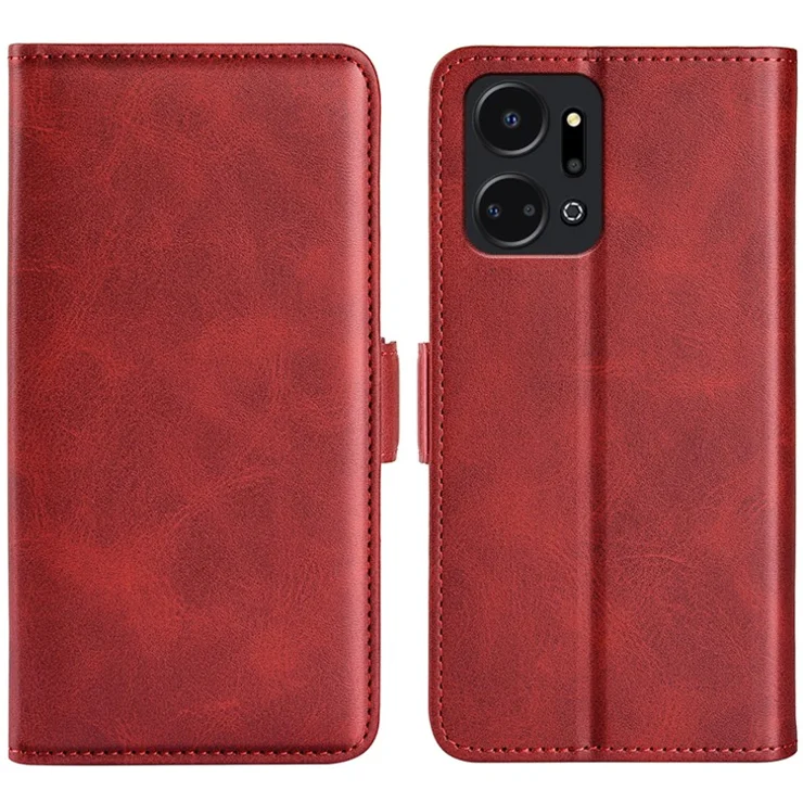 For Honor X7a 4G Phone Case Leather Calf Texture Magnetic Stand Wallet Cell Phone Cover - Red