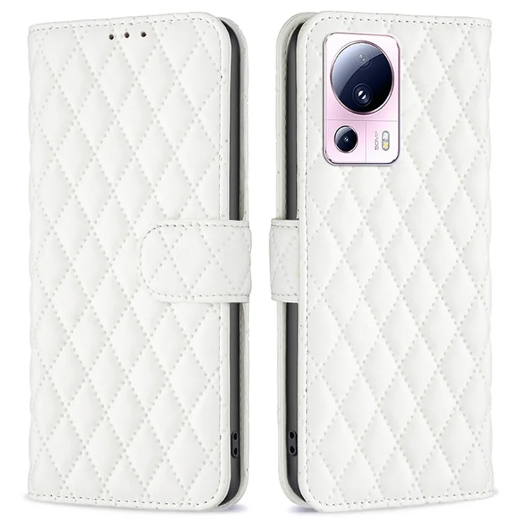 BINFEN COLOR BF Style-14 Phone Case for Xiaomi 13 Lite / Civi 2 5G , Leather Stand Wallet Cover - White