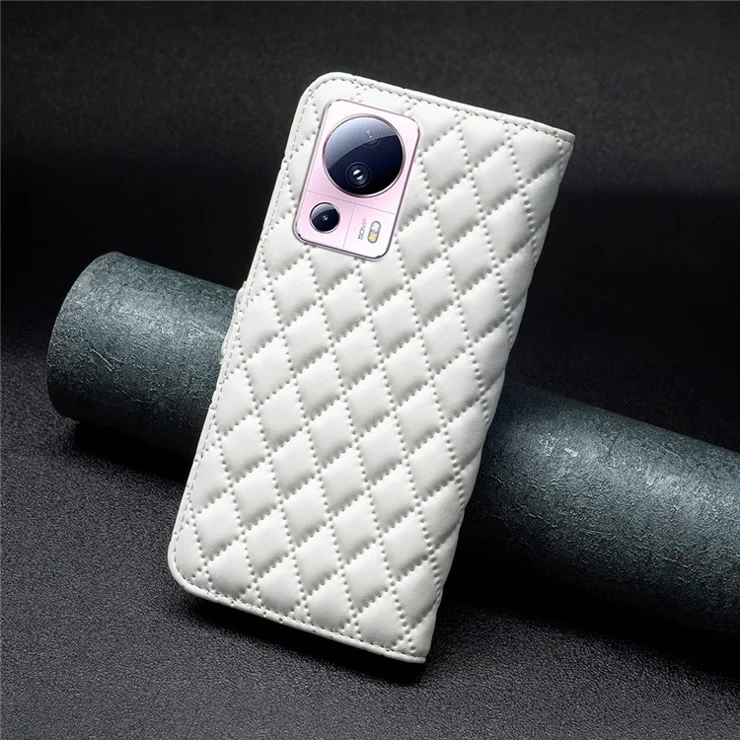BINFEN COLOR BF Style-14 Phone Case for Xiaomi 13 Lite / Civi 2 5G , Leather Stand Wallet Cover - White