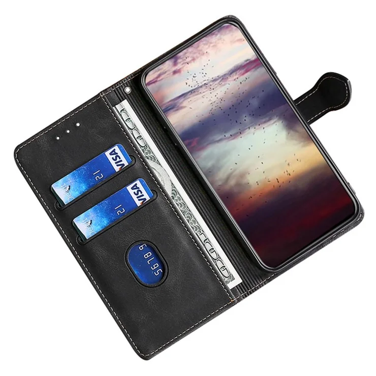 For Motorola Moto G73 5G Skin-touch PU Leather Stand Wallet Case Straw Hat Phone Cover - Black