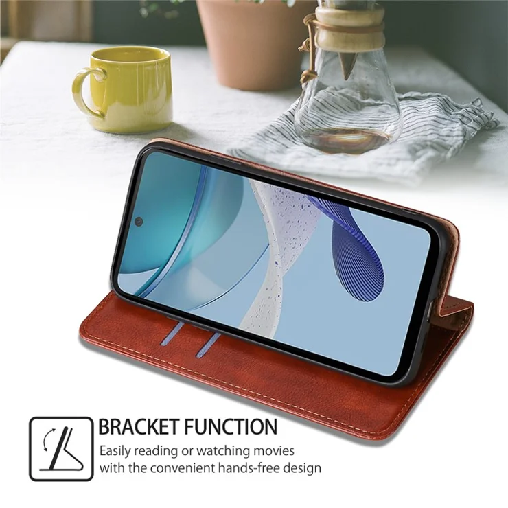 For Motorola Moto G73 5G PU Leather Wallet Phone Case Magnetic Auto-closing Stand Cover - Brown