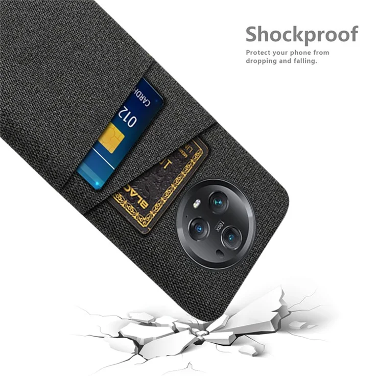 For Honor Magic5 Pro Phone Case Dual Card Slots Cloth Texture PC Phone Cover - Black