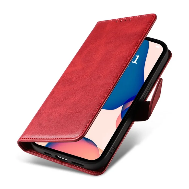 Cell Phone Cover For iPhone 14 Pro Max , Square Clasp Anti-shock Flip Leather Wallet Case with Stand - Red
