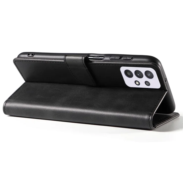 For Samsung Galaxy A33 5G Stand Phone Cover Square Magnetic Clasp Wallet Leather Phone Case - Black