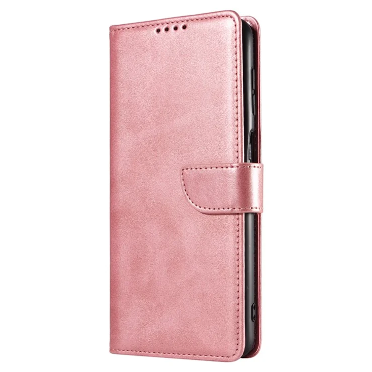 For Samsung Galaxy A34 5G Leather Phone Cover Square Magnetic Clasp Case with Stand Wallet - Rose Gold