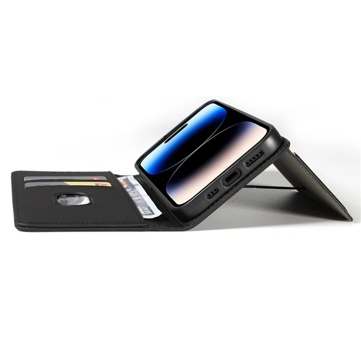 Anti-drop Phone Case For iPhone 14 Pro Stand Wallet PU Leather Magnetic Full Protection Cell Phone Cover - Black