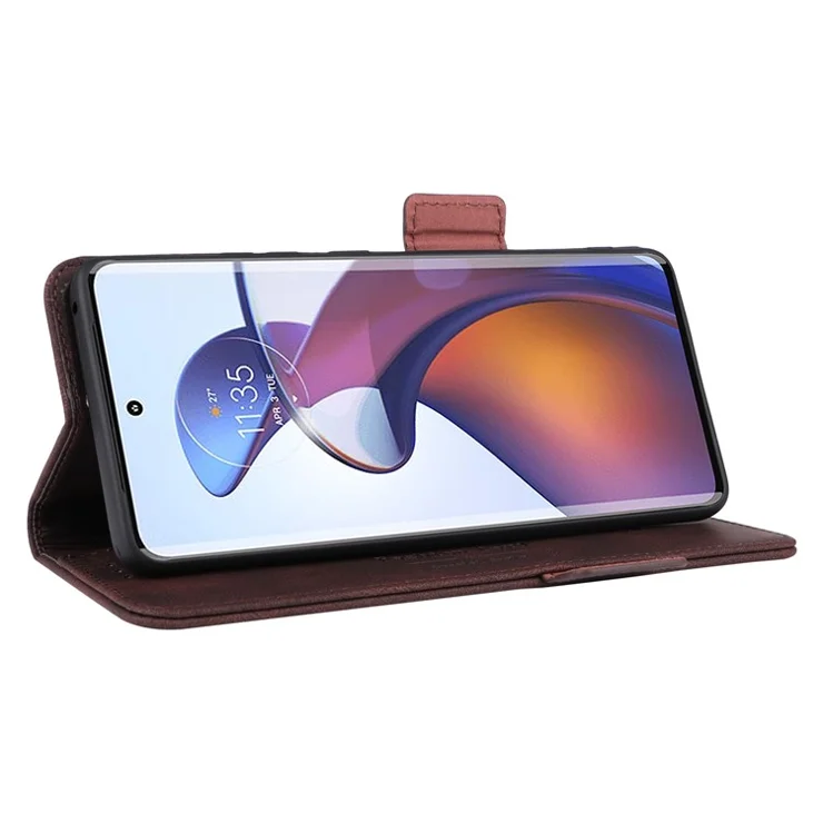 For Motorola Moto G73 5G Leather Phone Cover Hardware Decor Phone Case with Stand Wallet - Coffee