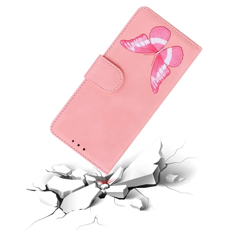 Phone Leather Case for Motorola Moto G73 5G Wallet Butterfly Printing Phone Stand Cover - Pink