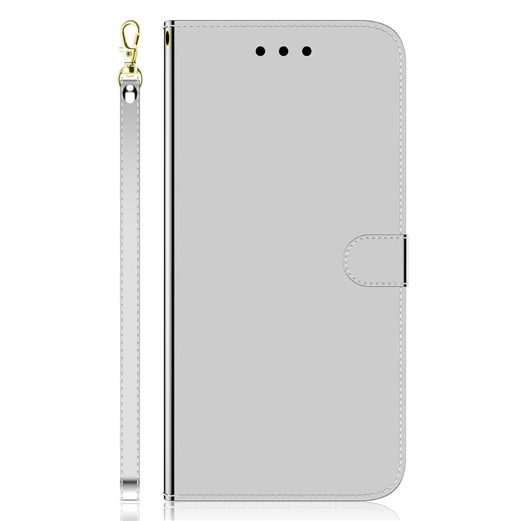 For Honor 80 Pro 5G Flip Phone Wallet Case Stand Mirror-like Surface Full Protection PU Leather Phone Cover - Silver