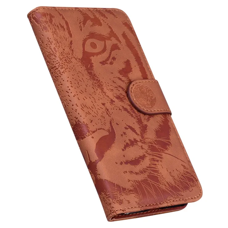 For Honor 80 SE 5G PU Leather Wallet Case Flip Stand Tiger Pattern Imprinted Phone Cover - Brown