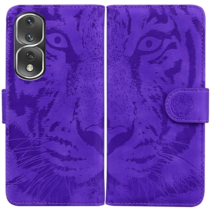 For Honor 80 Pro 5G PU Leather Tiger Pattern Imprinted Phone Case Wallet Stand Magnetic Flip Cover - Purple