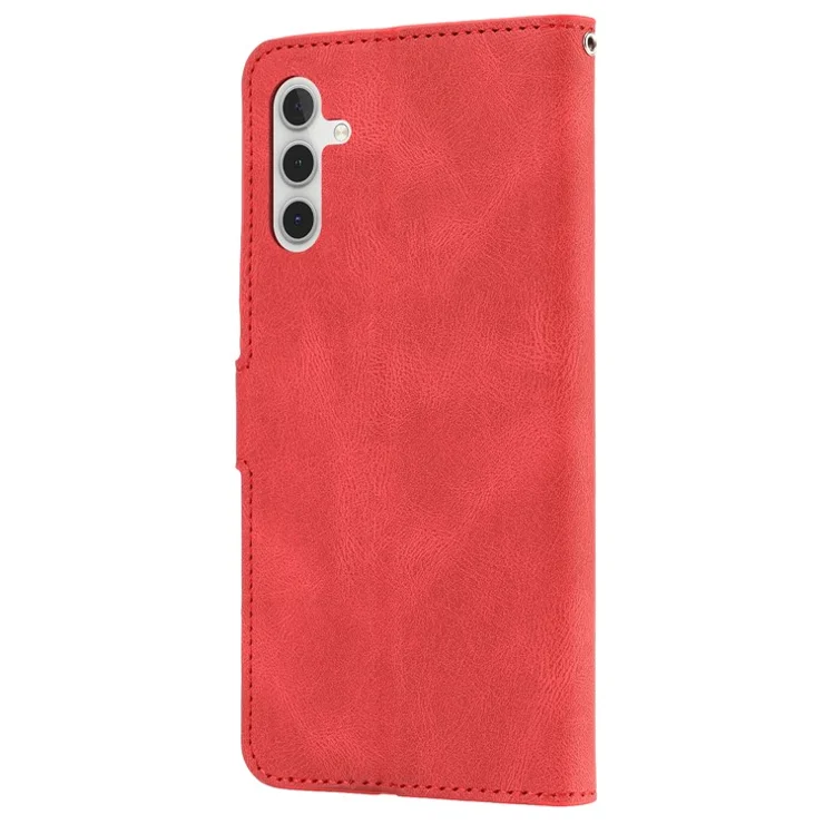 For Samsung Galaxy A24 4G (162.1 x 77.6 x 8.3mm) Drop-proof Leather Phone Case Stand Wallet Cover with Strap - Red