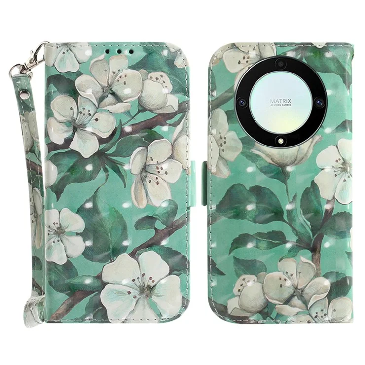 Anti-drop Phone Cover for Honor X40 5G / X9a 5G / Magic5 Lite 5G , Folio Flip Wallet Phone Case with Strap - Watercolor Flowers