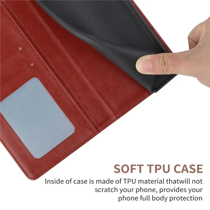 HT01 PU Leather Phone Case for Honor X5 4G , Y-shaped Line Imprinted Flip Stand Wallet Cover - Brown