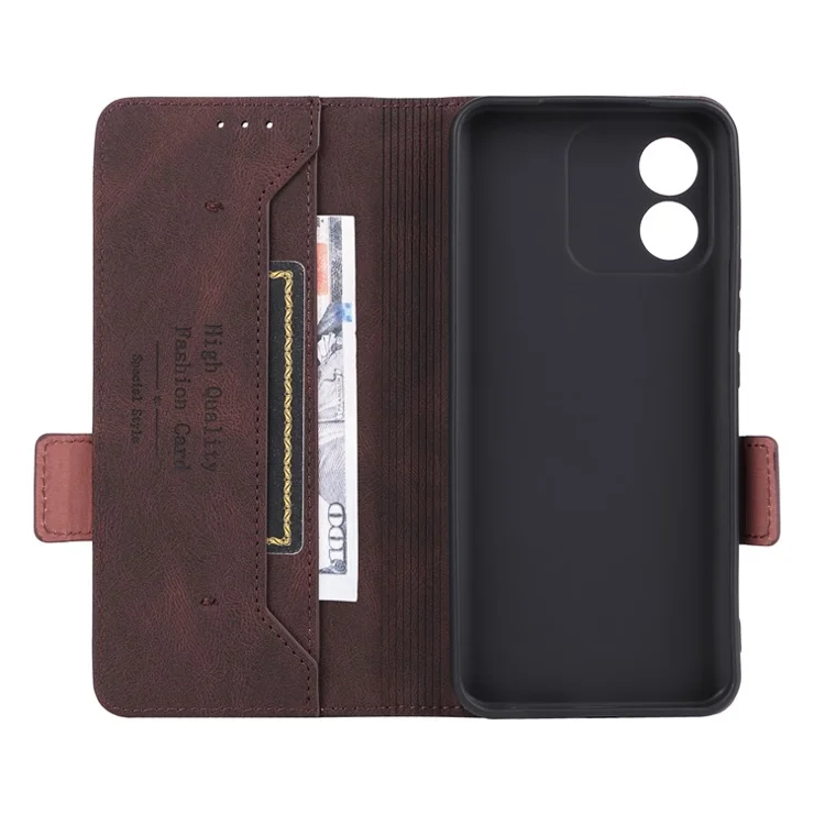 For Honor X5 4G Hardware Decor Leather Phone Case Stand Wallet Protective Phone Cover - Coffee