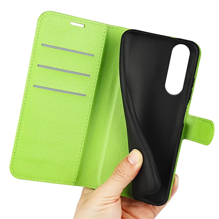 For Sony Xperia 1 V PU Leather Litchi Texture Phone Case Wallet Stand Flip Cover - Green
