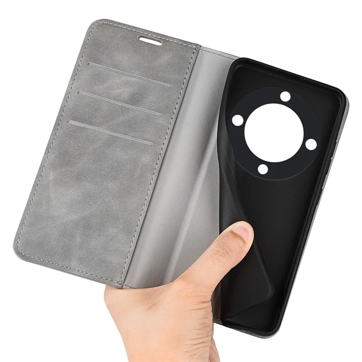 For Honor X9a 5G Wallet Phone Case Skin-touch Leather Flip Cover with Stand - Grey
