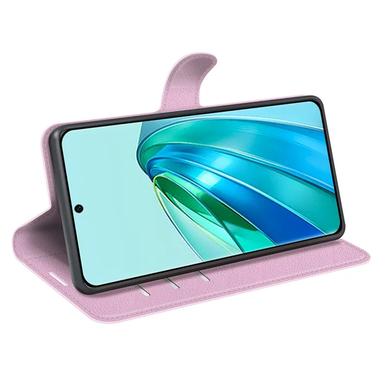 For Honor X9a 5G Leather Phone Case Stand Wallet Litchi Texture Full Protection Phone Cover - Pink