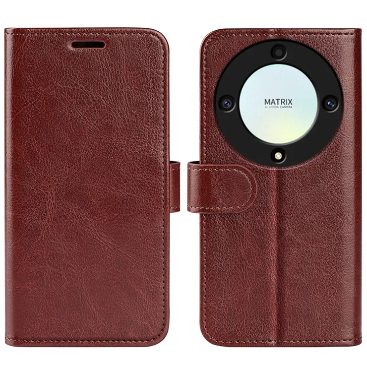 Stand Wallet Phone Case for Honor X9a 5G Crazy Horse Texture Anti-drop Leather Phone Cover - Brown