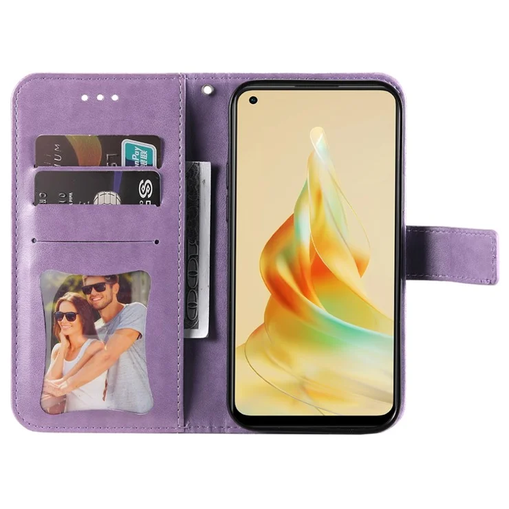 For Oppo Reno8 T 4G Case Floral Pattern PU Leather Wallet Stand Phone Cover - Purple