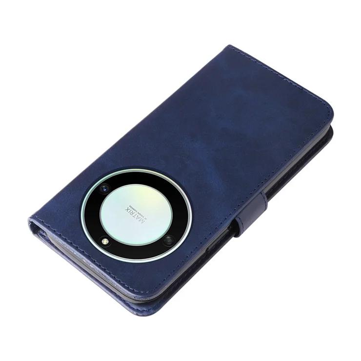 For Honor X40 5G / X9a 5G / Magic5 Lite 5G Calf Texture Zipper Pocket Phone Case PU Leather Wallet Stand Anti-drop Cover - Blue