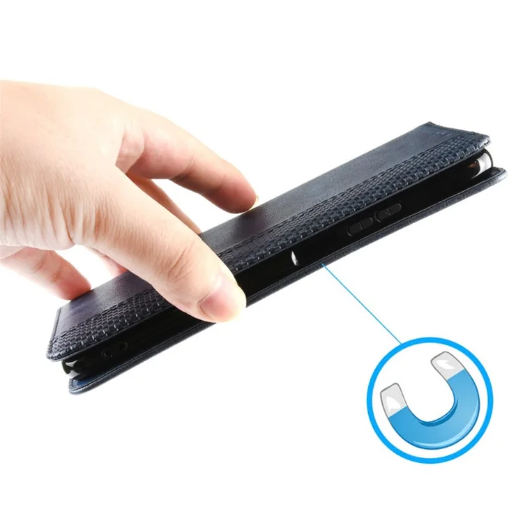 For Honor X5 4G Smartphone Case PU Leather Vintage Stand Wallet Folio Flip Phone Cover - Blue